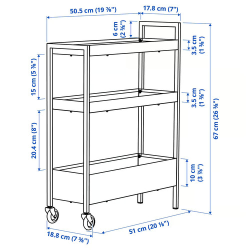 NISSAFORS Trolley, white, 50.5x19x67 cm