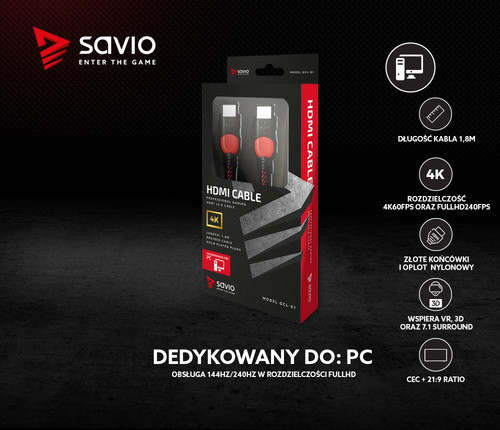 Savio HDMI Cable GCL-01 1.8m, v2.0, braid, red