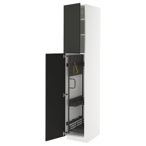METOD High cabinet with cleaning interior, white/Nickebo matt anthracite, 40x60x220 cm