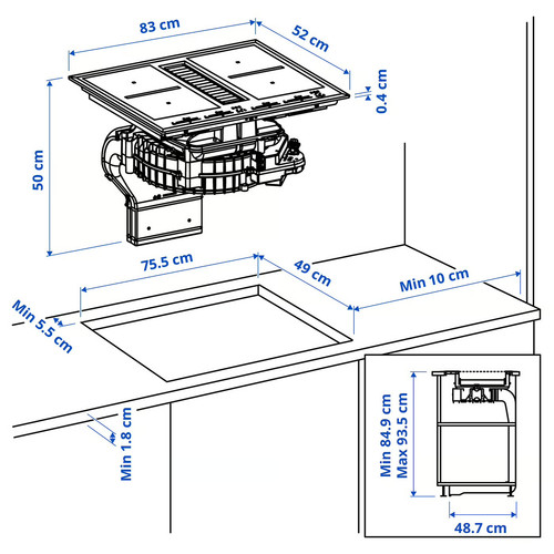 TÄCKNAN Ind hob/int extractor w recirc kit, IKEA 500/black