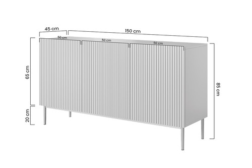 Three-Door Cabinet Nicole 150cm, matt white/gold legs