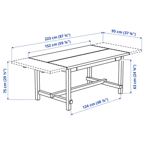 NORDVIKEN Extendable table, black, 152/223x95 cm