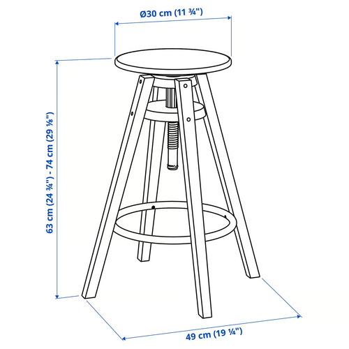 DALFRED Bar stool, black, 63-74 cm