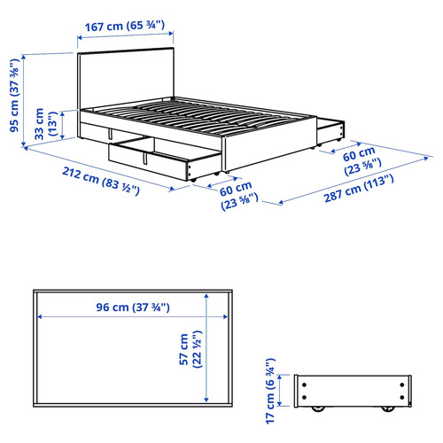 GLADSTAD Upholstered bed, 4 storage boxes, Kabusa light grey, 160x200 cm
