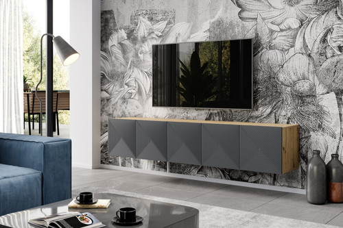 Wall-Mounted TV Cabinet Asha 200 cm, artisan/rivier stone mat