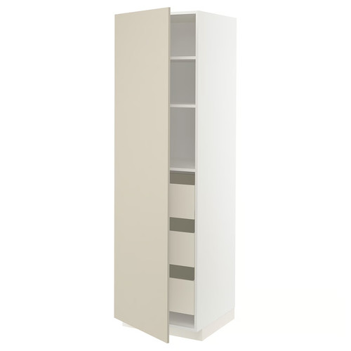 METOD / MAXIMERA High cabinet with drawers, white/Havstorp beige, 60x60x200 cm