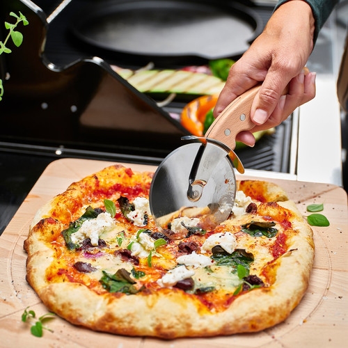 GRILLTIDER Pizza cutter, stainless steel/beech, 22 cm