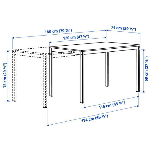 VIHALS Extendable table, green, 120/180x74 cm