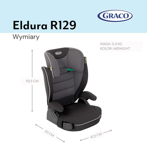 Graco Eldura i-Size Car Seat, Midnight, 76−150 cm/15m-12y
