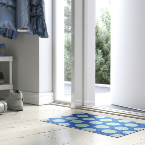 KÖRFÄLTSPIL Door mat, blue green/circle pattern, 40x60 cm