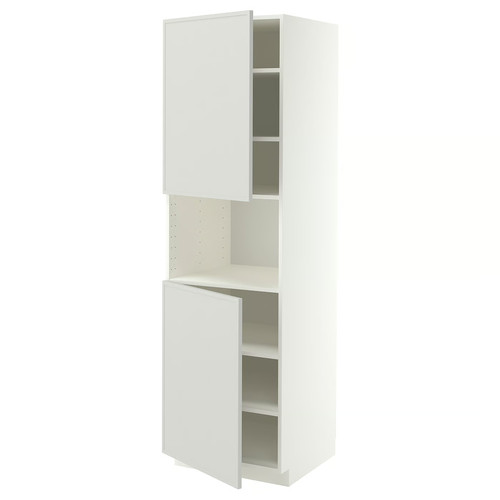 METOD High cab f micro w 2 doors/shelves, white/Aspudden light grey, 60x60x200 cm