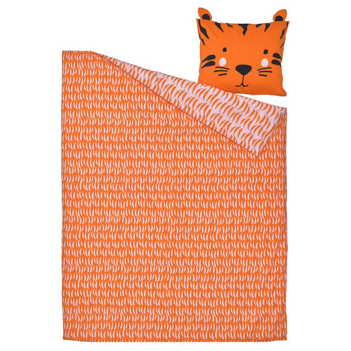 NATTHÄGER Duvet cover and pillowcase, orange/tiger, 150x200/50x60 cm