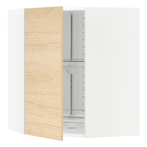 METOD Wall cabinet with carousel, white/Askersund light ash effect,  68x80 cm