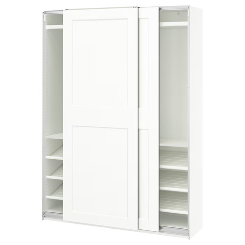 PAX / GRIMO Wardrobe with sliding doors, white/white, 150x43x201 cm
