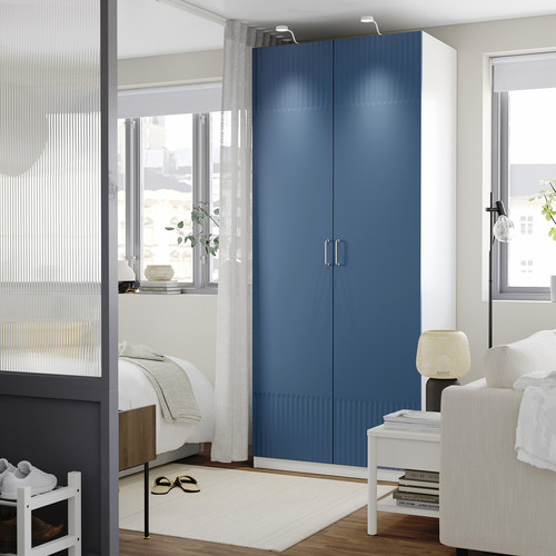 PAX / FYRUDDEN Wardrobe combination, white/blue, 100x60x236 cm