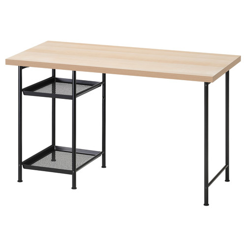 LAGKAPTEN/SPÄND Desk, white stained oak effect/black, 120x60 cm