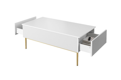 Coffee Table with 2 Drawers Nicole, matt white/gold legs