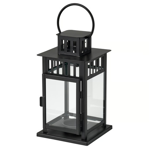 BORRBY Lantern for tealight, in/outdoor black, 20 cm