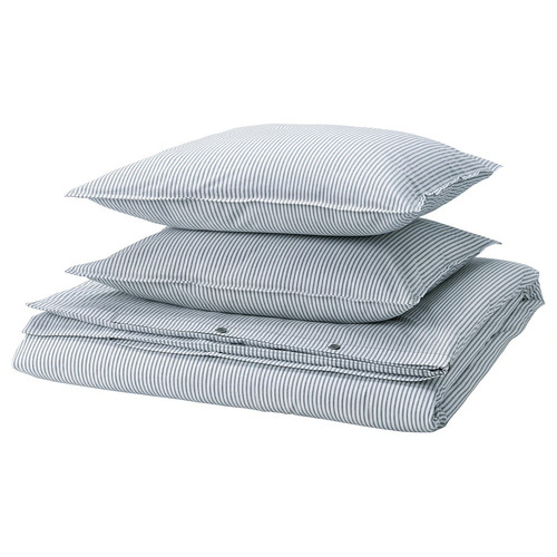 SOLFIBBLA Duvet cover and 2 pillowcases, white blue/stripe, 200x200/50x60 cm