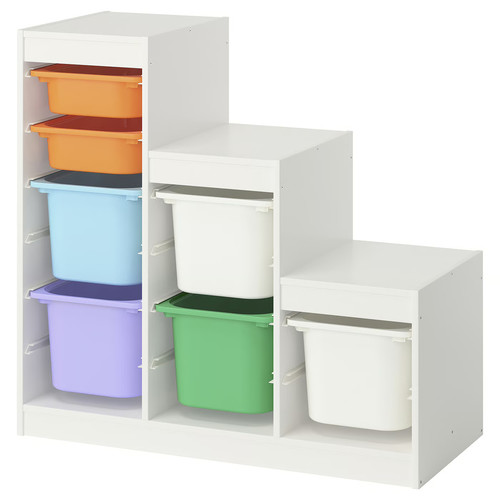 TROFAST Storage combination with boxes, white white/multicolour, 99x44x94 cm