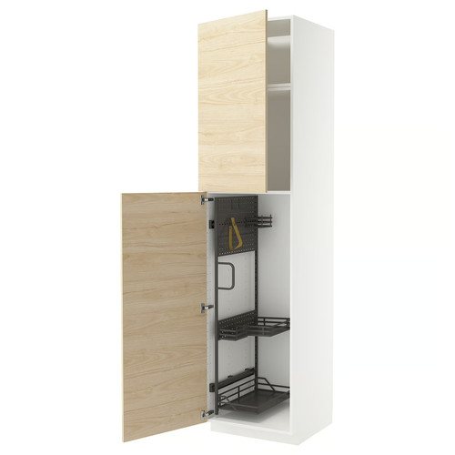 METOD High cabinet with cleaning interior, white/Askersund light ash effect, 60x60x240 cm