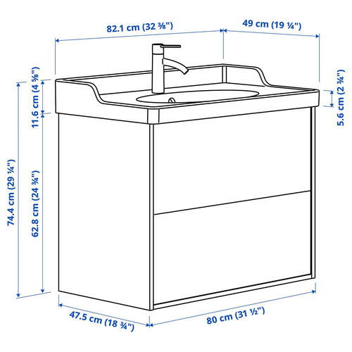 TÄNNFORSEN / RUTSJÖN Wash-stnd w drawers/wash-basin/tap, white, 82x49x74 cm