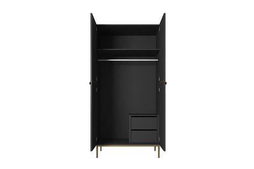 Wardrobe Nicole with Drawer Unit 100 cm, matt black, gold legs