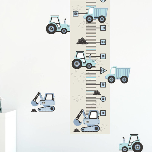 Wall Height Chart Height Measure 50-160cm | Construction Vehicles Blue