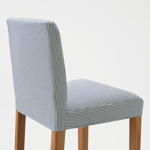 BERGMUND Bar stool with backrest, oak/Rommele dark blue/white, 62 cm