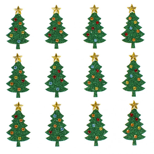 CRAFT WITH FUN Glitter Foam Christmas Tree Stickers, Green, 12 pcs