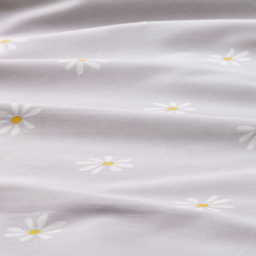 NATTSLÄNDA Duvet cover and pillowcase, floral pattern grey/white, 150x200/50x60 cm