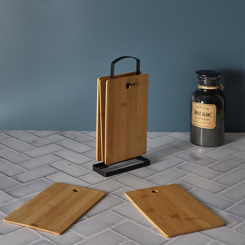Bamboo Cutting & Serving Boards, Set of 6 with Stand