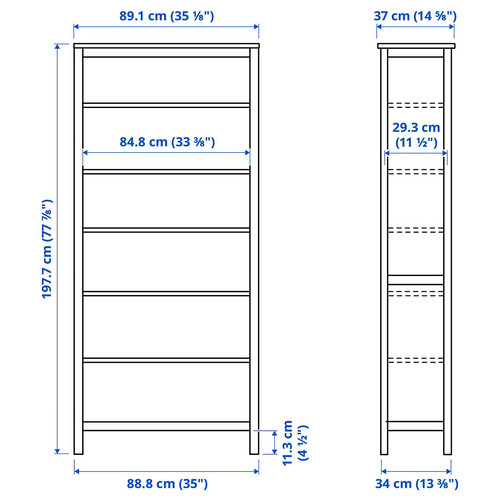 Bookcase, grey-green/light brown stained, 90x197 cm