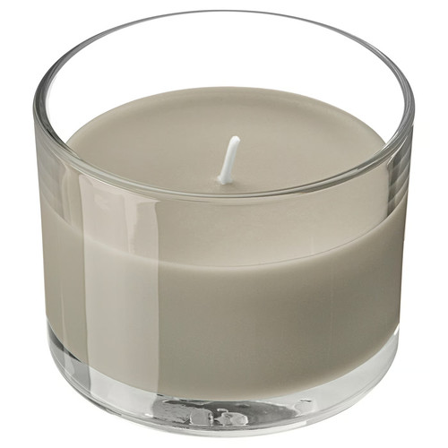 LOTSFÅGEL Scented candle in glass, Sandalwood & patchouli brown, 20 hr