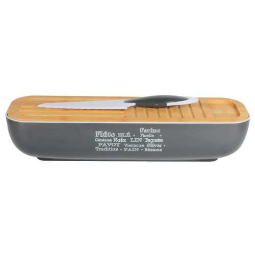 Bread Container, Chopping Board & Knife 3in1, grey