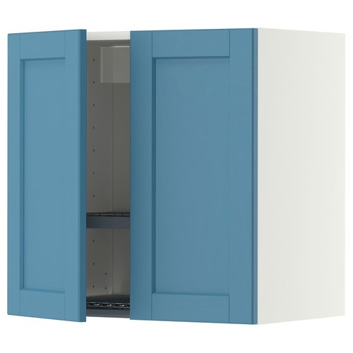METOD Wall cabinet w dish drainer/2 doors, white/Lerhyttan blue, 60x60 cm