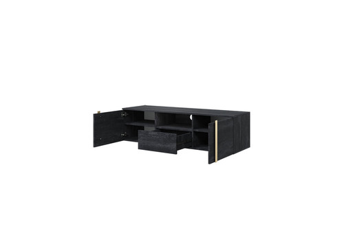 Wall-Mounted TV Cabinet Verica 150 cm, charcoal/gold handles