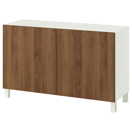 BESTÅ Storage combination with doors, white/Lappviken/Stubbarp walnut effect, 120x42x74 cm