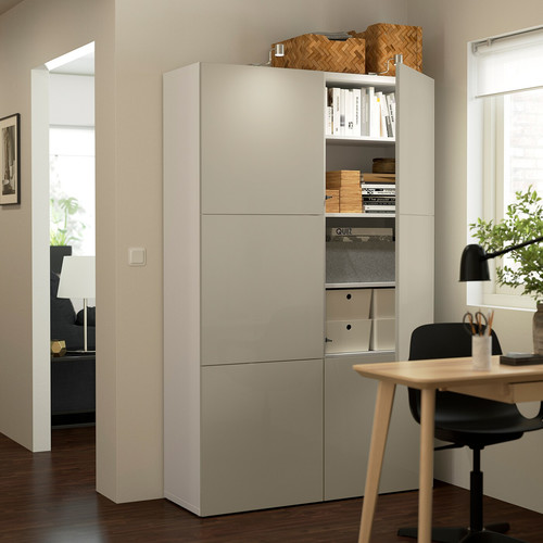 BESTÅ Storage combination with doors, white, Selsviken high-gloss beige, 120x40x192 cm