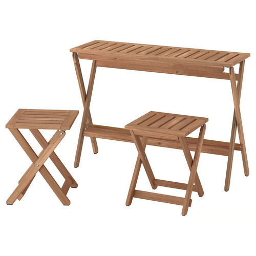 NÄMMARÖ Table and 2 stools, outdoor, light brown stained foldable/foldable, 108x37 cm