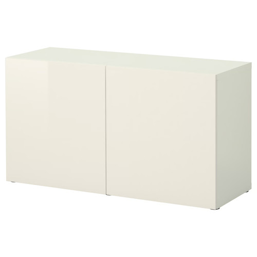 BESTÅ Shelf unit with doors, white, Selsviken high-gloss/white, 120x40x64 cm