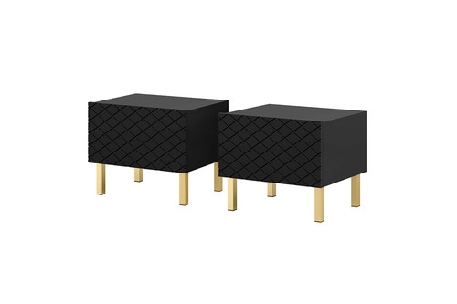 Set of 2 Nightstands Bedside Tables Scalia II 50, matt black, gold legs