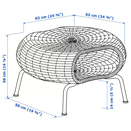 GAMLEHULT Footstool with storage, rattan, anthracite