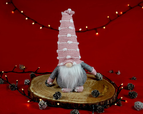 Christmas Gnome Decoration, 30 cm, Pink Spotted Hat