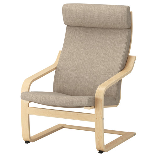 POÄNG Armchair and footstool, birch veneer/Hillared beige
