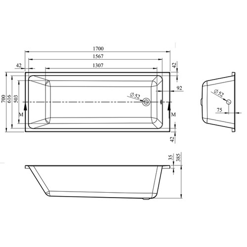 GoodHome Acrylic Bathtub Teesta 170x70 cm, white