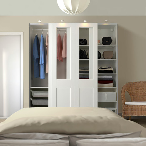 PAX / GRIMO Wardrobe with sliding doors, white/clear glass white, 200x66x201 cm