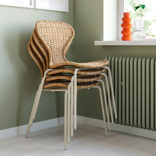 SKÅLSTA Chair, rattan/tubular metal/light grey-beige