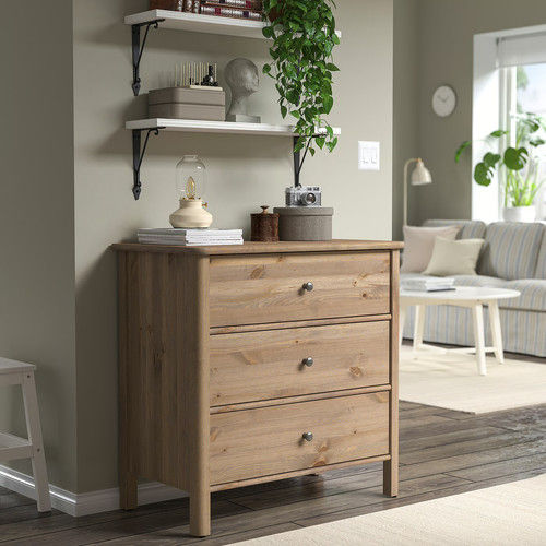 STOREMOLLA Chest of 3 drawers, grey-brown stained, 93x50x91 cm