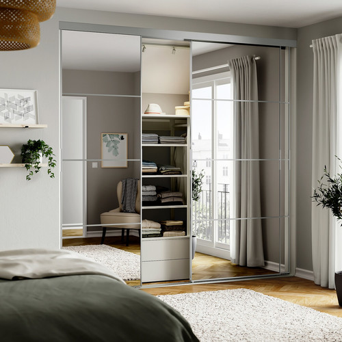 AULI/SKYTTA Sliding door combination, aluminium/mirror glass, 251x240 cm
